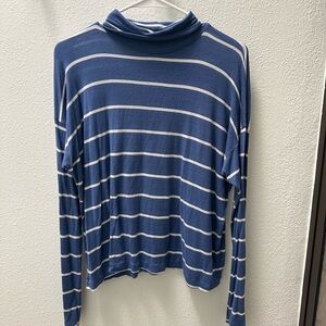 Striped Blue and White Turtleneck Top
